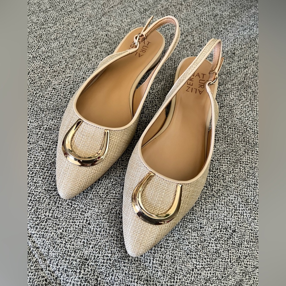 Naturalizer Women's Cream Slingback Pointed Toe Flats with Gold Accent